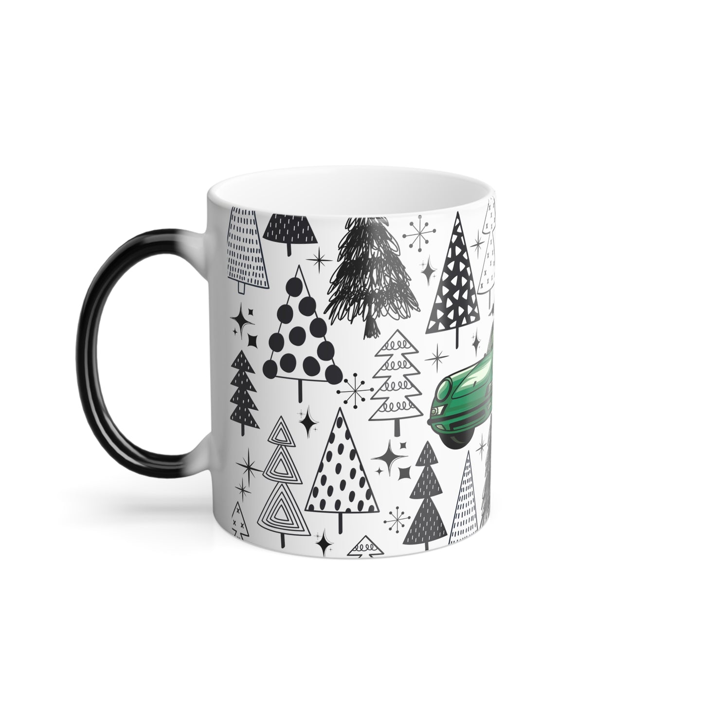Green Christmas Porsche Color Morphing Mug - 11oz with Green Car and Tree Design