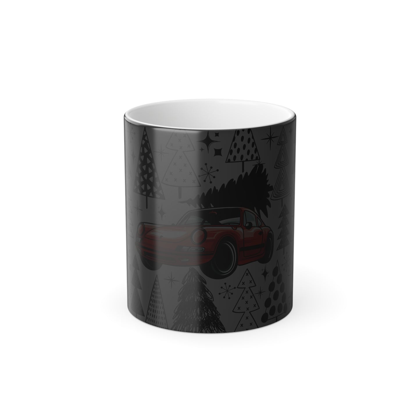 Christmas Porsche Color Morphing Mug - 11oz with Red Car and Tree Design
