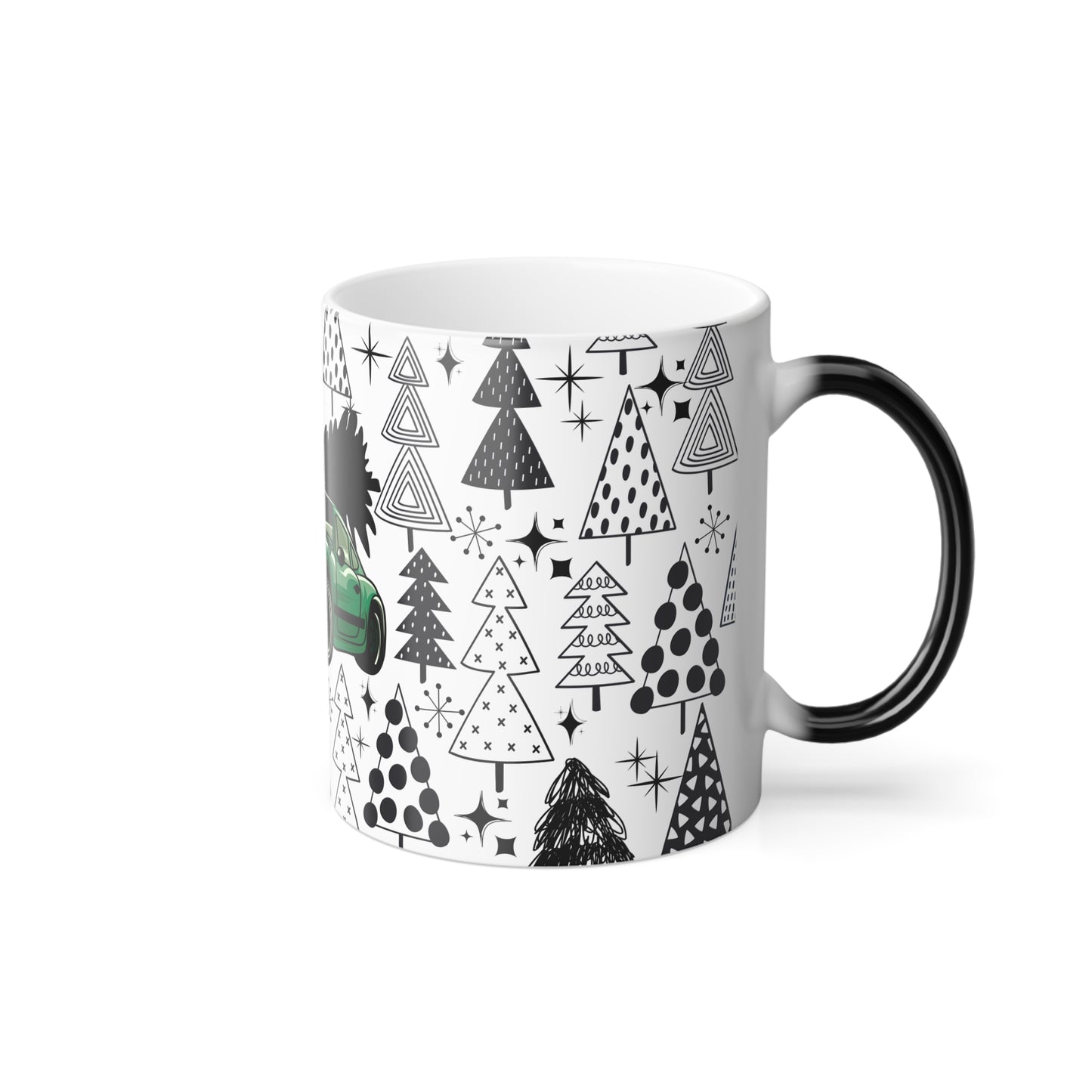Green Christmas Porsche Color Morphing Mug - 11oz with Green Car and Tree Design