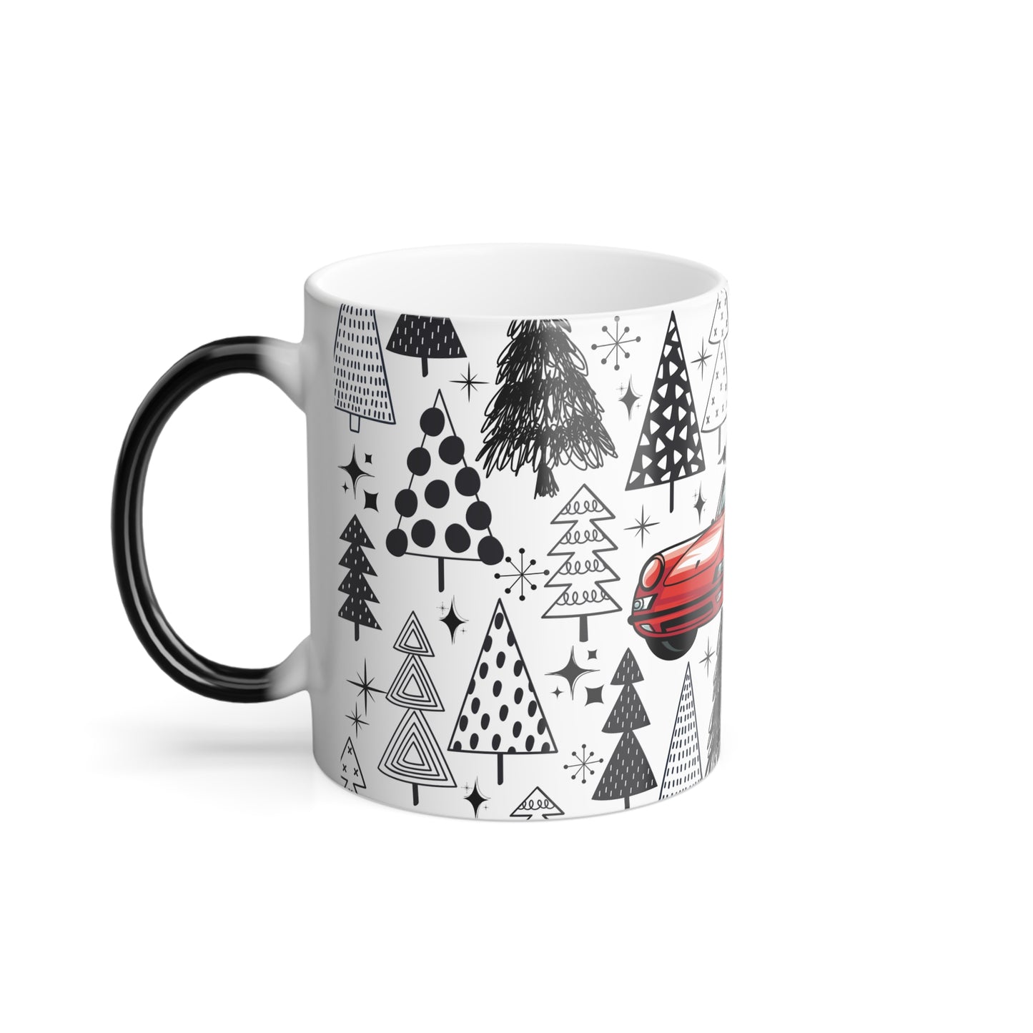 Christmas Porsche Color Morphing Mug - 11oz with Red Car and Tree Design