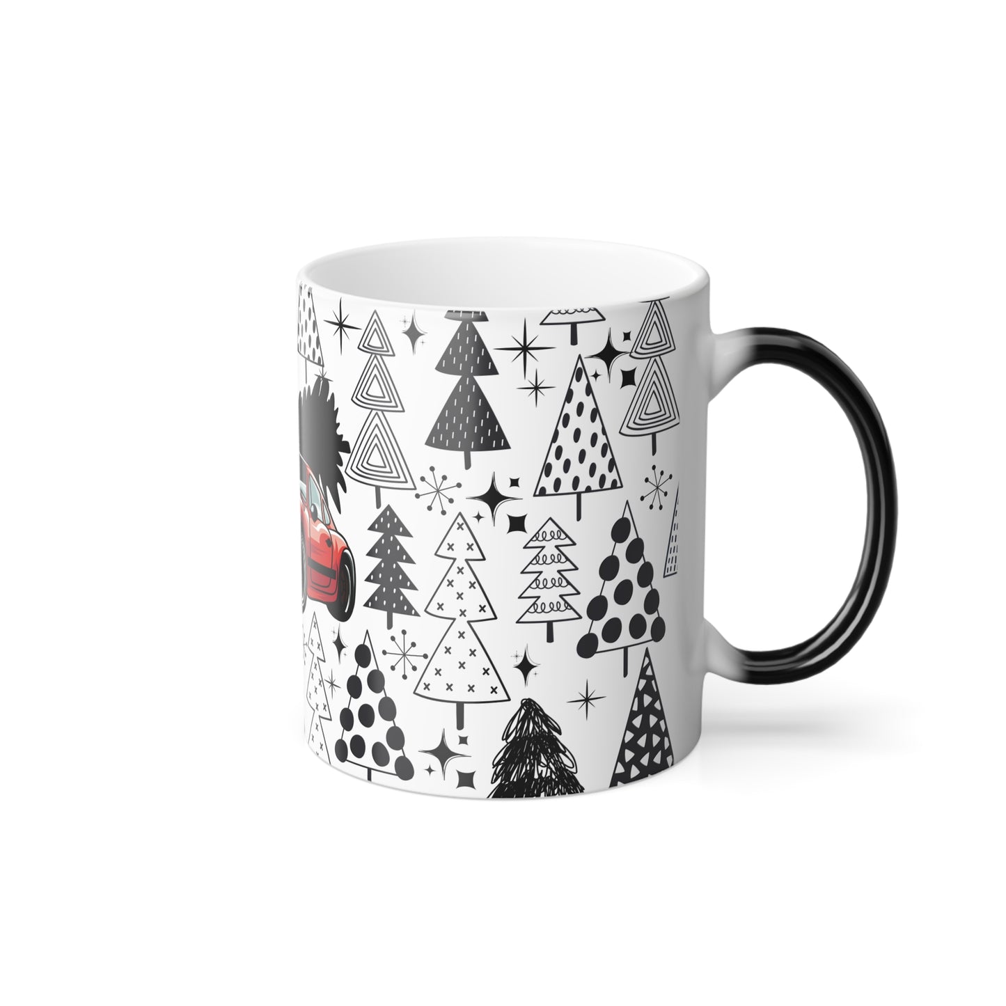 Christmas Porsche Color Morphing Mug - 11oz with Red Car and Tree Design