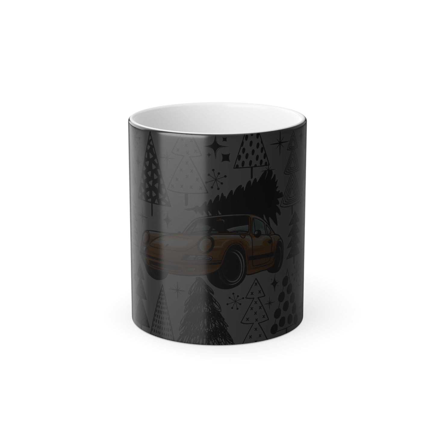Christmas Porsche Color Morphing Mug - 11oz with Orange Car and Tree Design
