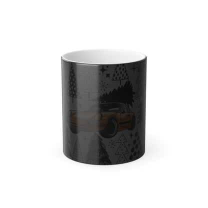 Christmas Porsche Color Morphing Mug - 11oz with Orange Car and Tree Design