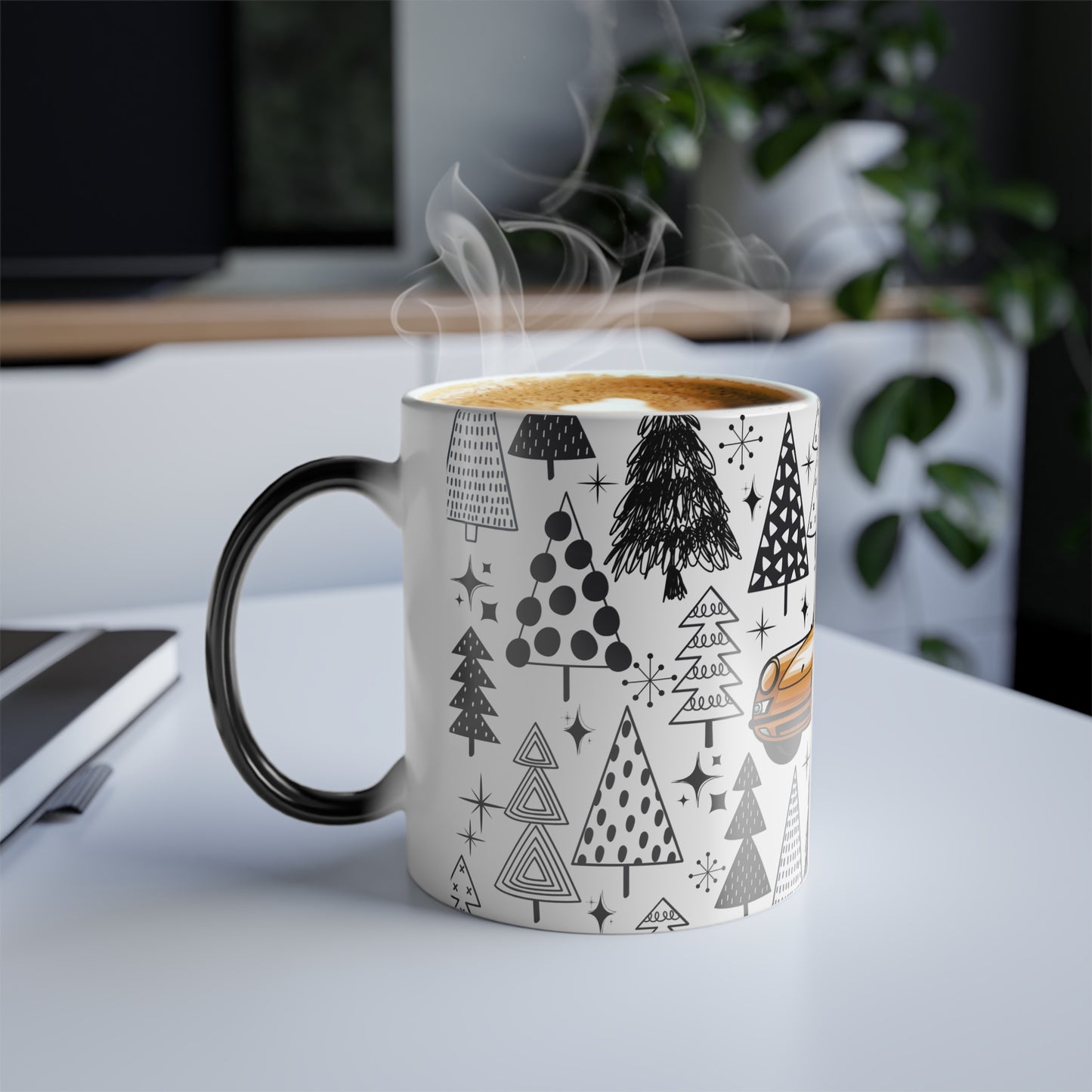 Christmas Porsche Color Morphing Mug - 11oz with Orange Car and Tree Design