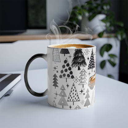 Christmas Porsche Color Morphing Mug - 11oz with Orange Car and Tree Design