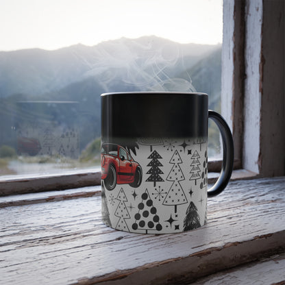 Christmas Porsche Color Morphing Mug - 11oz with Red Car and Tree Design