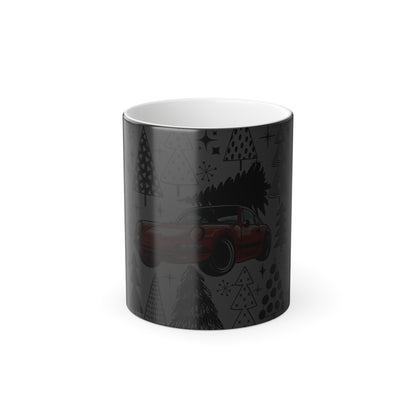 Christmas Porsche Color Morphing Mug - 11oz with Red Car and Tree Design