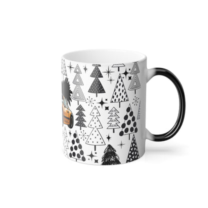 Christmas Porsche Color Morphing Mug - 11oz with Orange Car and Tree Design